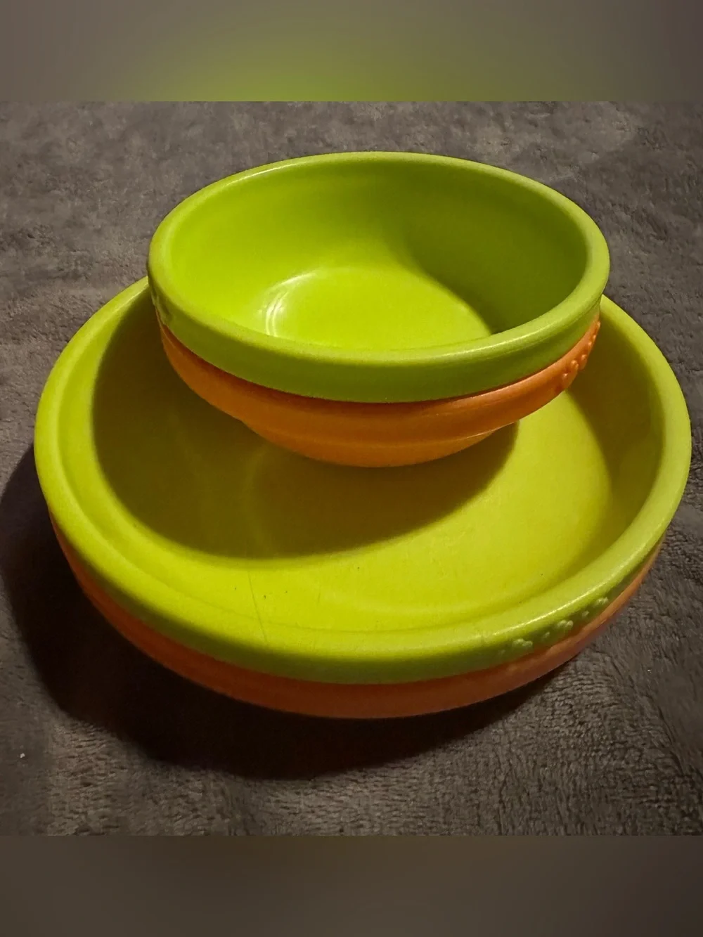 IKEA Kids Plastic Bowl Plate Set Orange Lime Green 4 Pc Discontinued Children